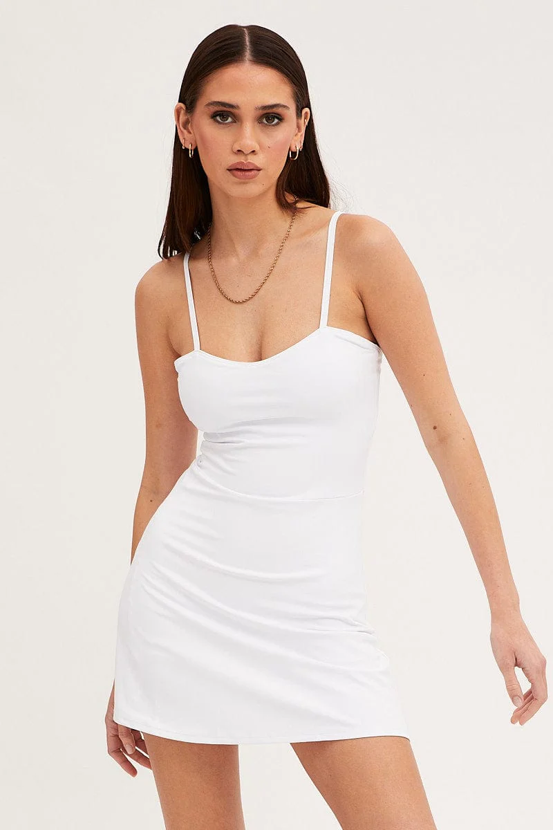 White Mini Dress Round Neck Activewear