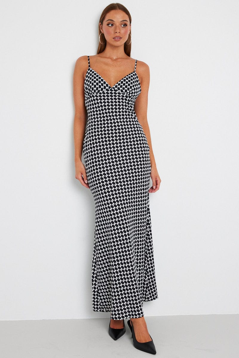 Black Geo Maxi Dress Strappy
