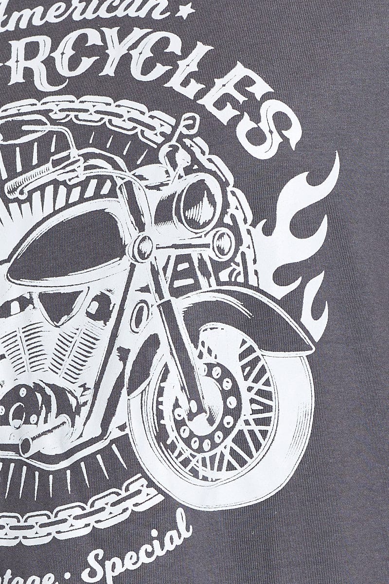 Grey Graphic T Shirt Short Sleeve