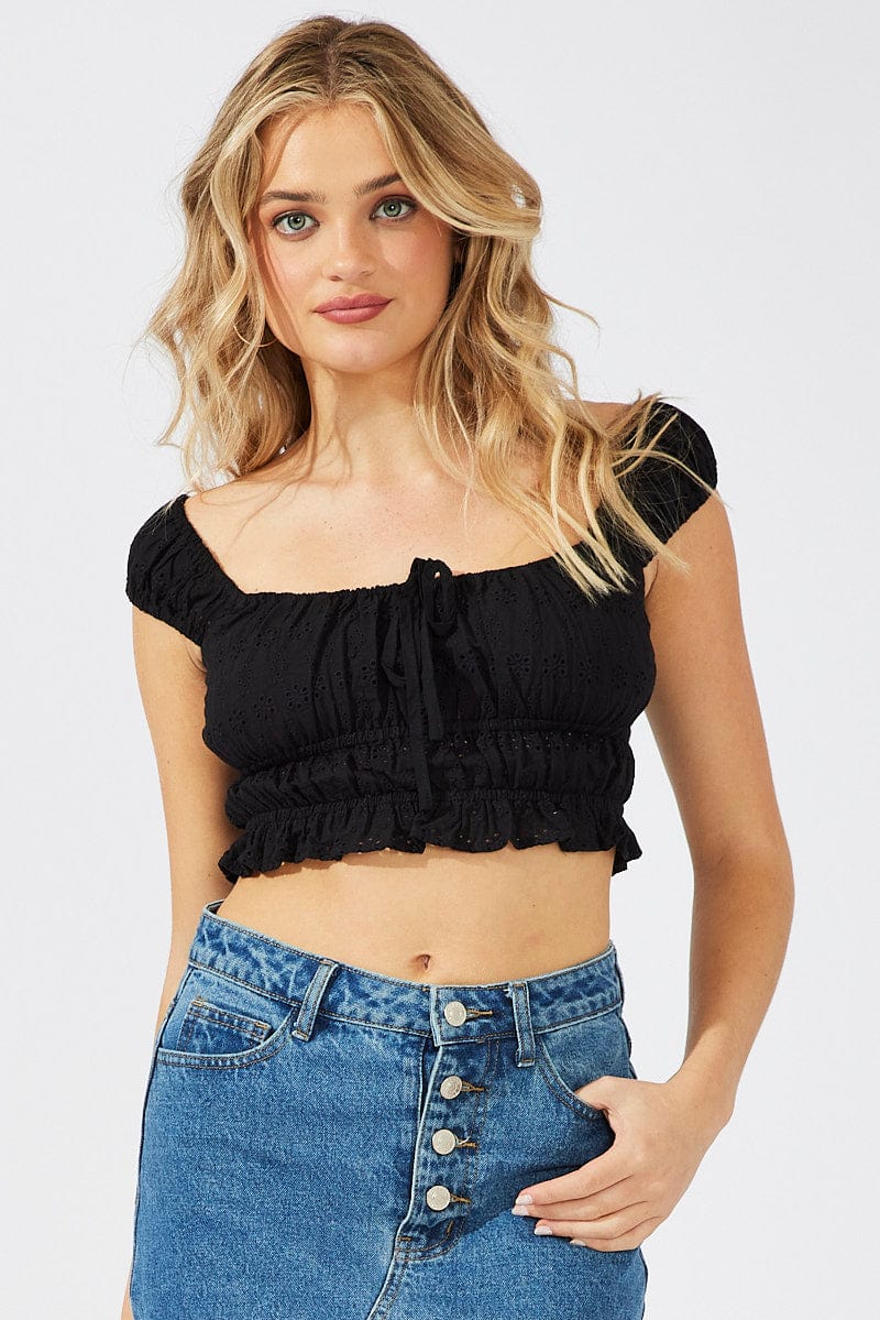 Black Crop Top Eyelet