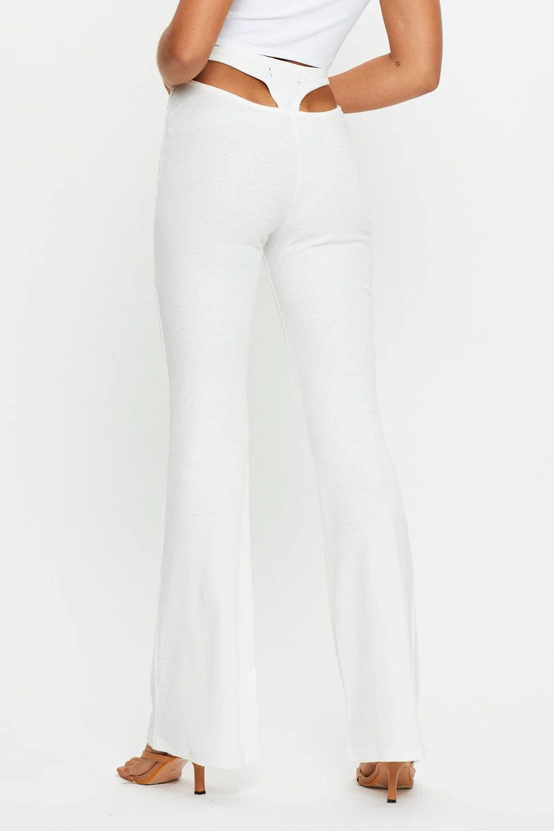 White Cut Out Flare Pant