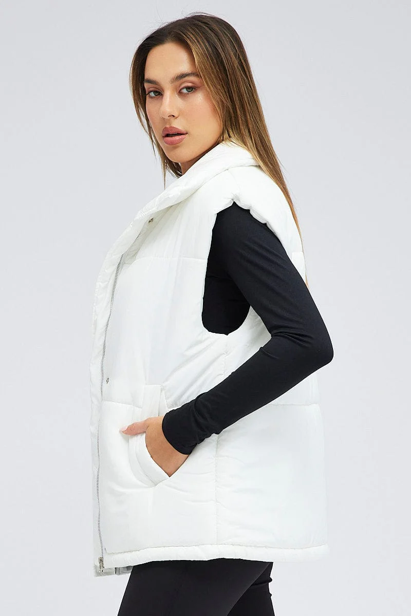 White Puffer Sleeveless Zip Thru