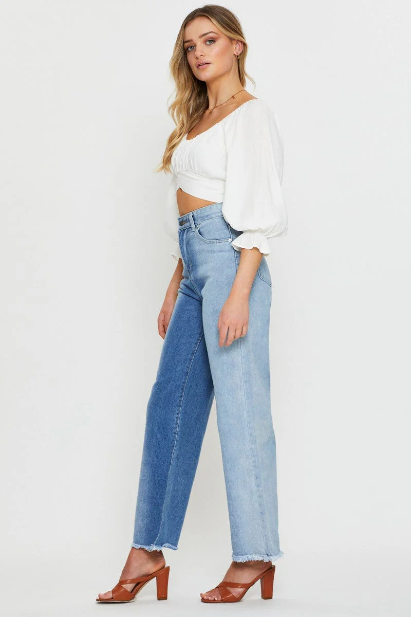 Blue Two Tone Colourblock Denim Jean