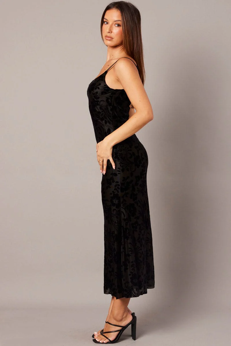 Black Maxi Dress Sleeveless Scoop Neck Burn Out