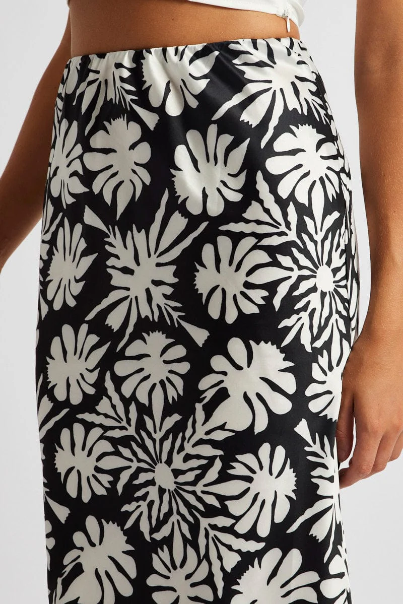 Black Abstract Slip Skirt Maxi