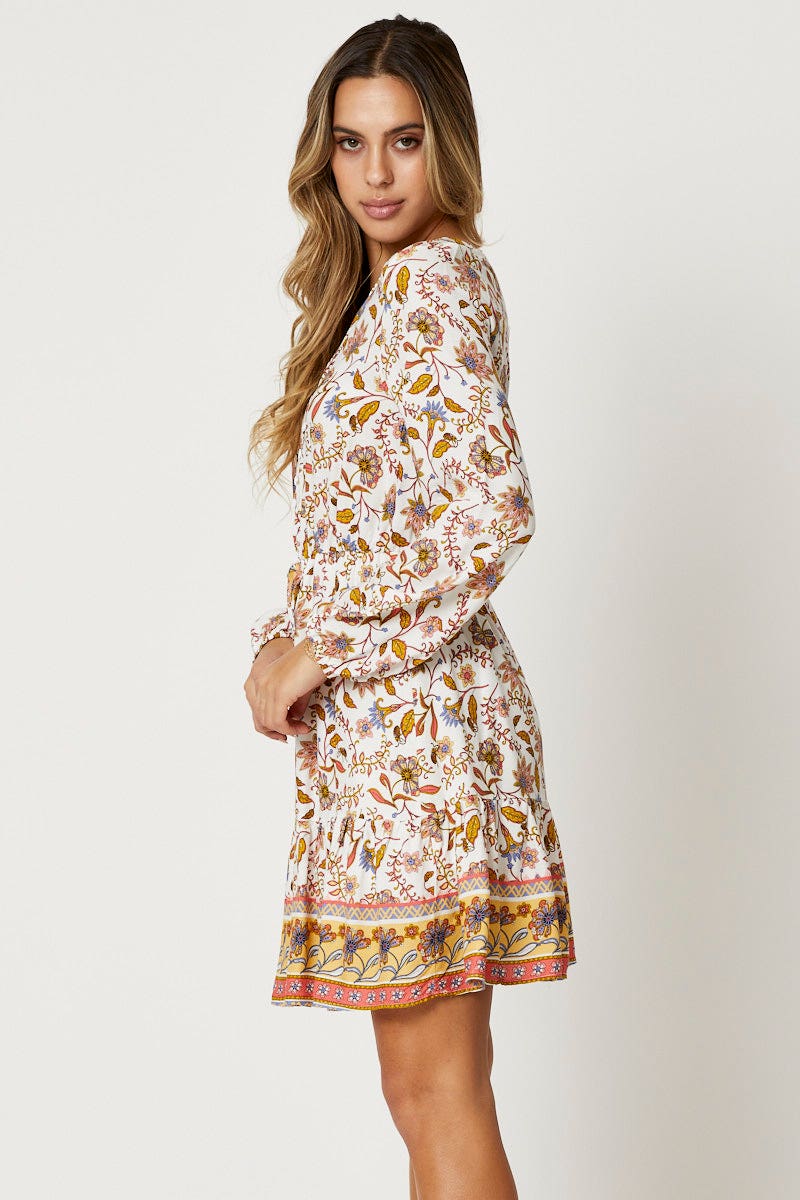 Print Long Sleeve Skater Dress