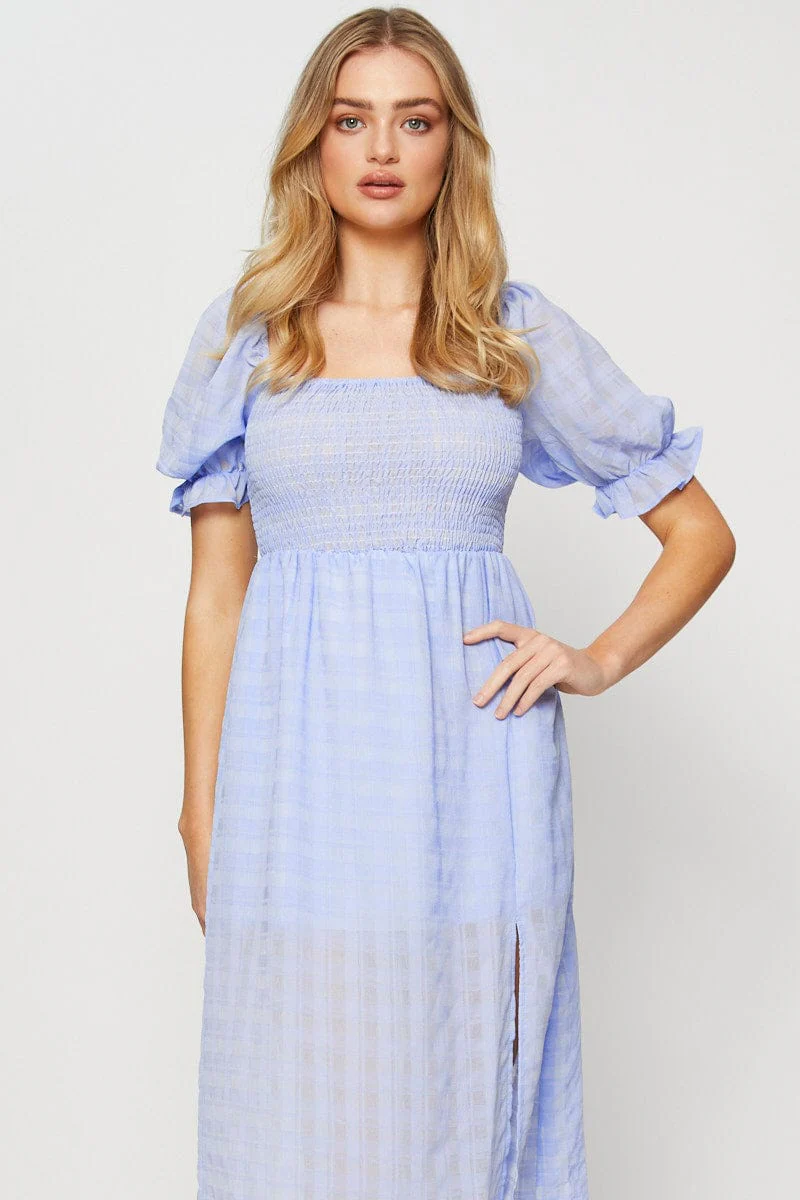 Blue Midi Dress Short Sleeve