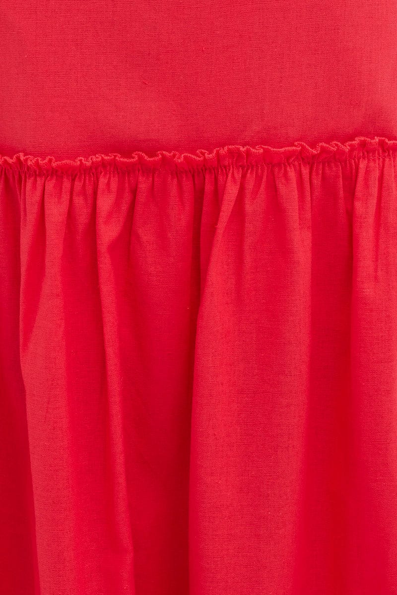 Red Maxi Skirt Tiered