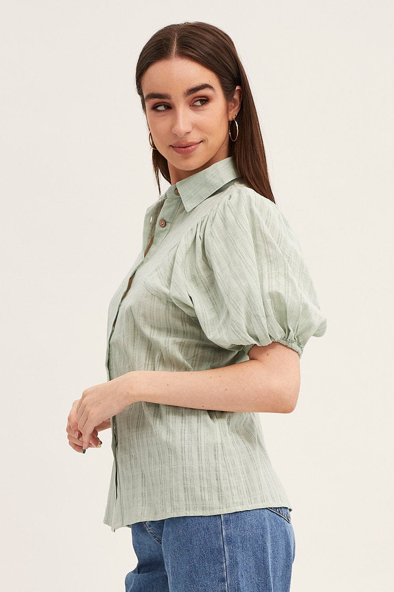 Green Workwear Shirts Short Sleeve Button Up