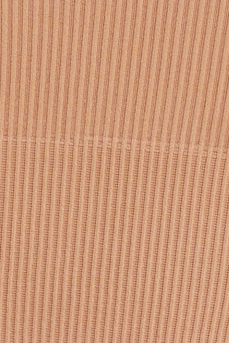 Beige Seamless Tank Top Scoop Neck Rib Crop