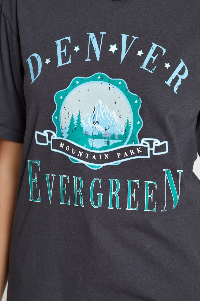 Grey Graphic T Shirt Short Sleeve