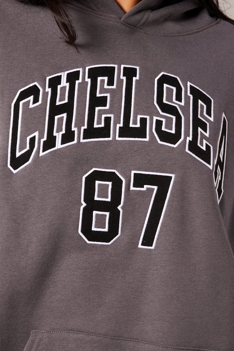 Grey Hoodie Sweater Long Sleeve Graphic