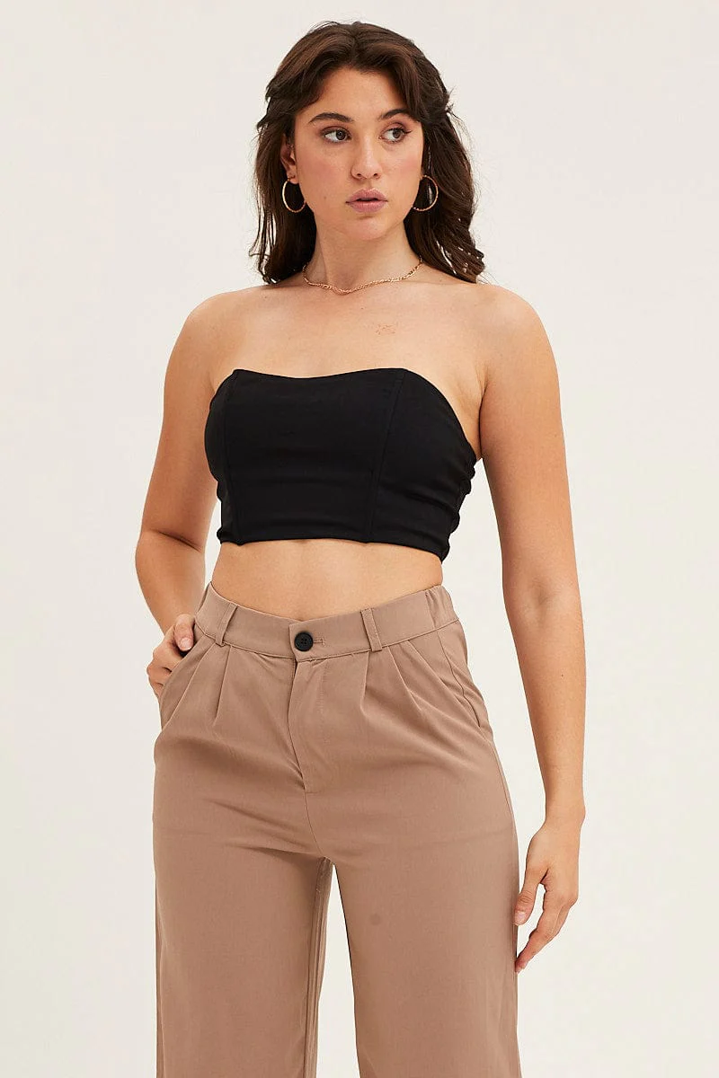 Black Boning Detail Bustier Top