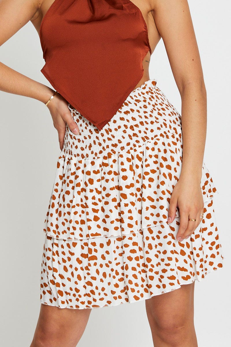 Geo Print Ruffle Skater Skirt