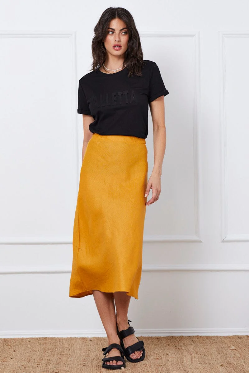 Yellow Midi Skirt Linen