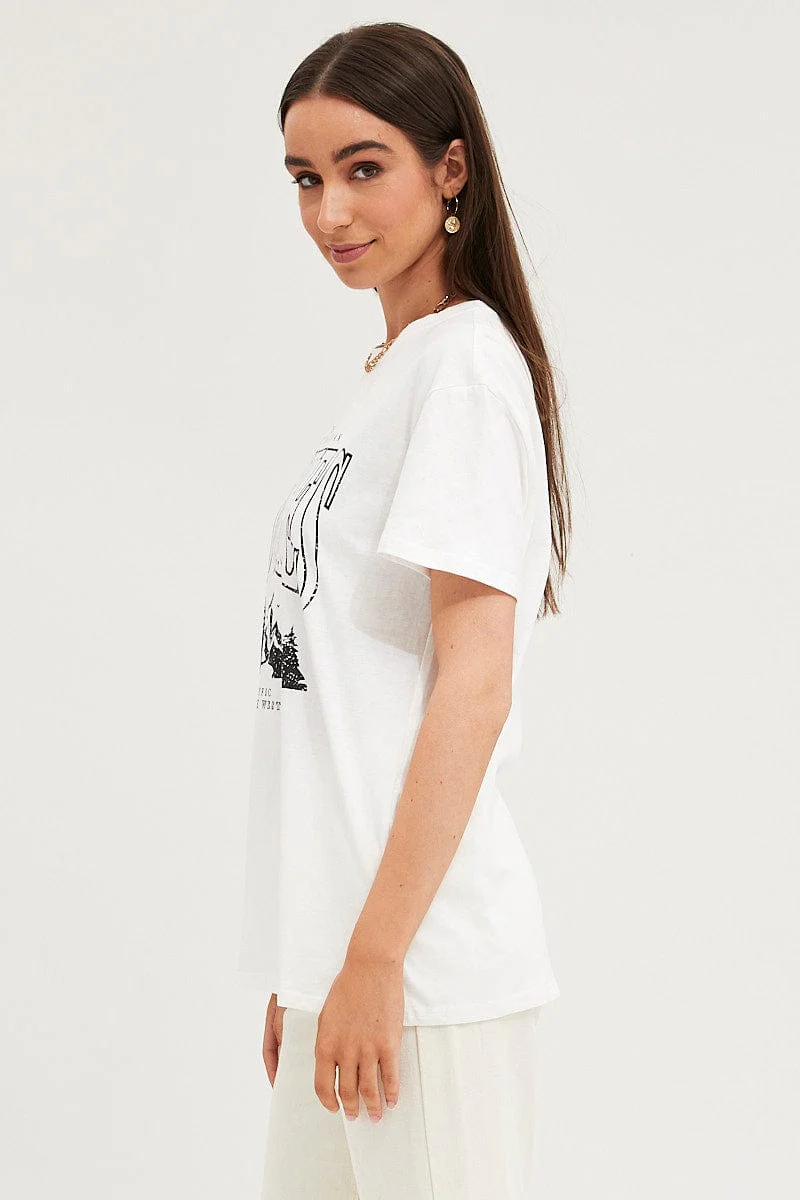 White Graphic T Shirt Short Sleeve