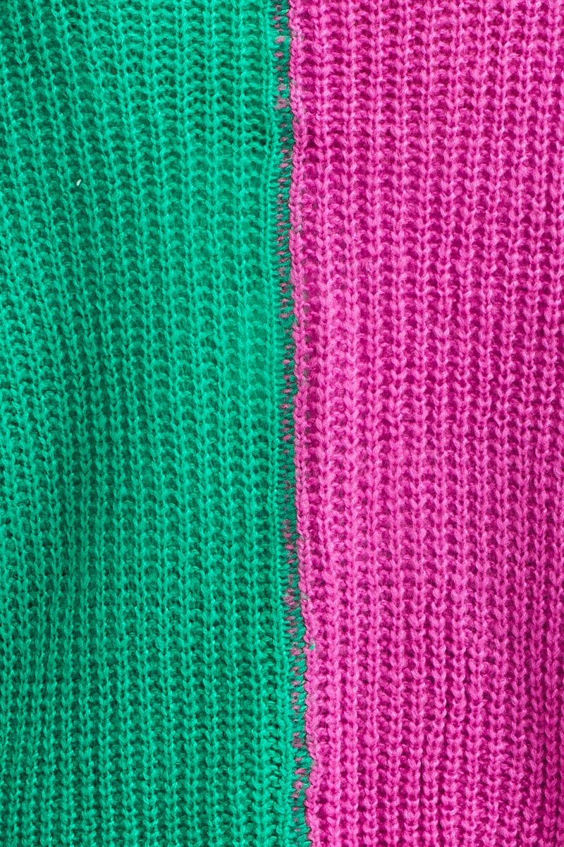 Multi Knit Cardigan Long Sleeve Relaxed Colour Block