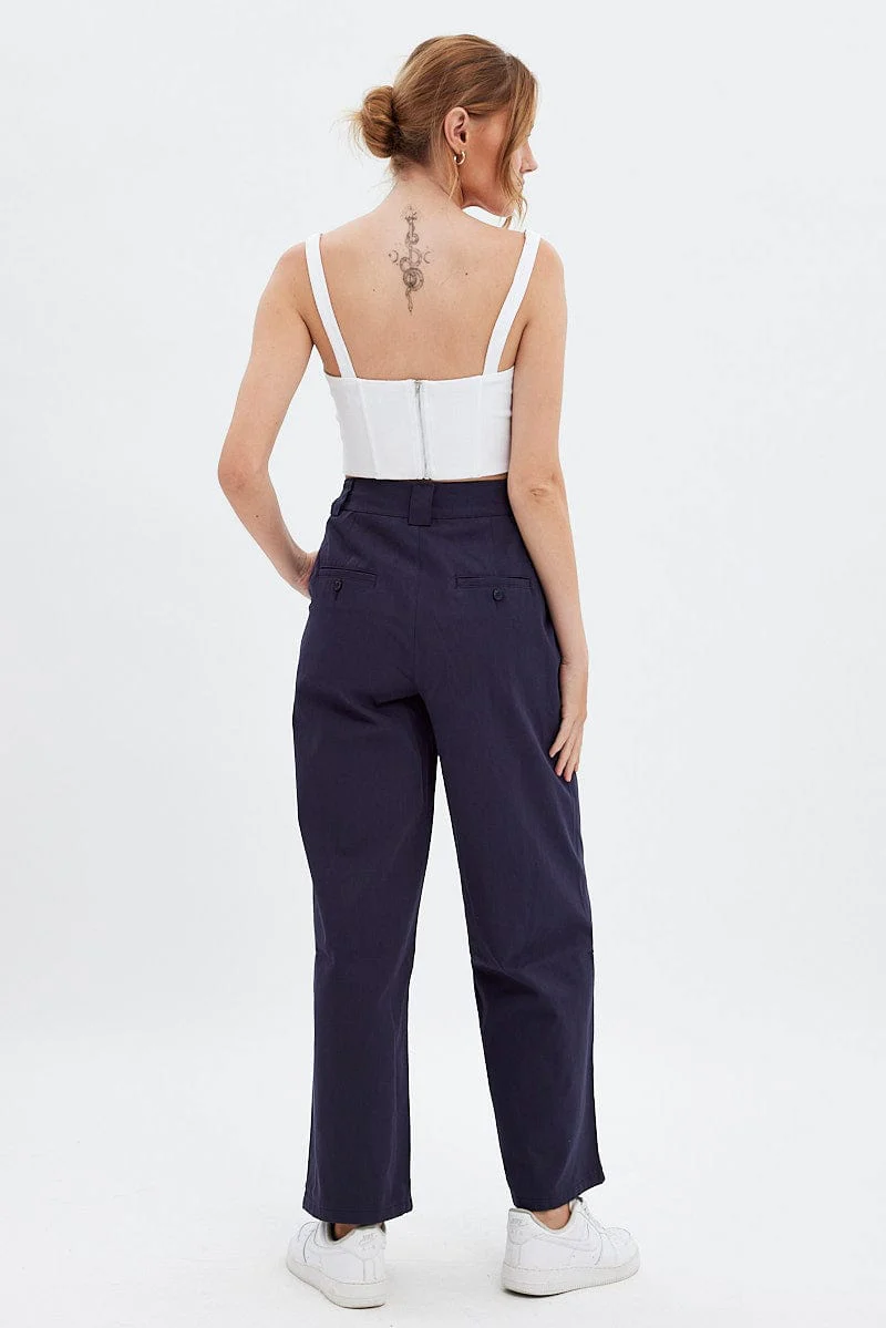 Blue Pant Straight Leg Turned Down Waist