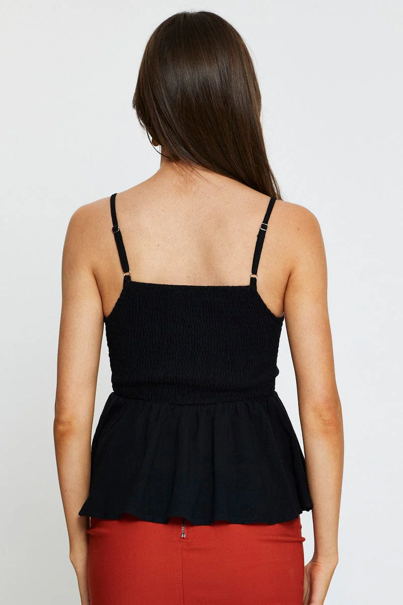 Black Peplum Top Sleeveless V-Neck