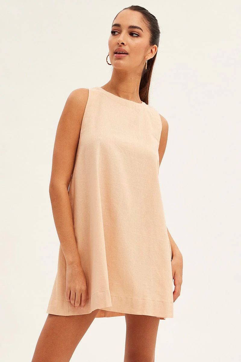 Beige Swing Dress Sleeveless