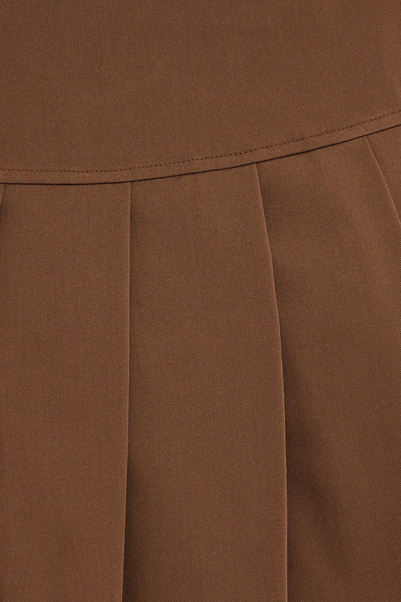 Brown Tie Front Tennis Mini Skirt