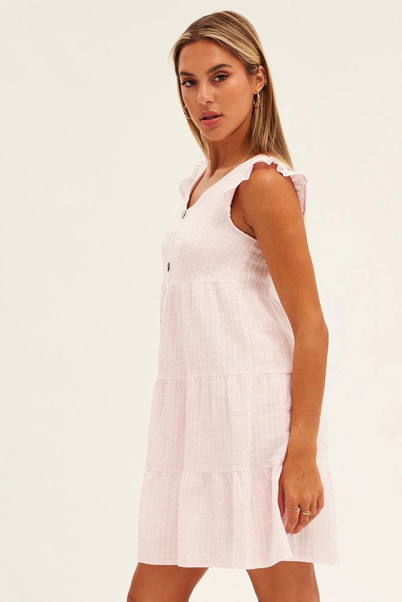 Pink Button Front Mini Swing Dress