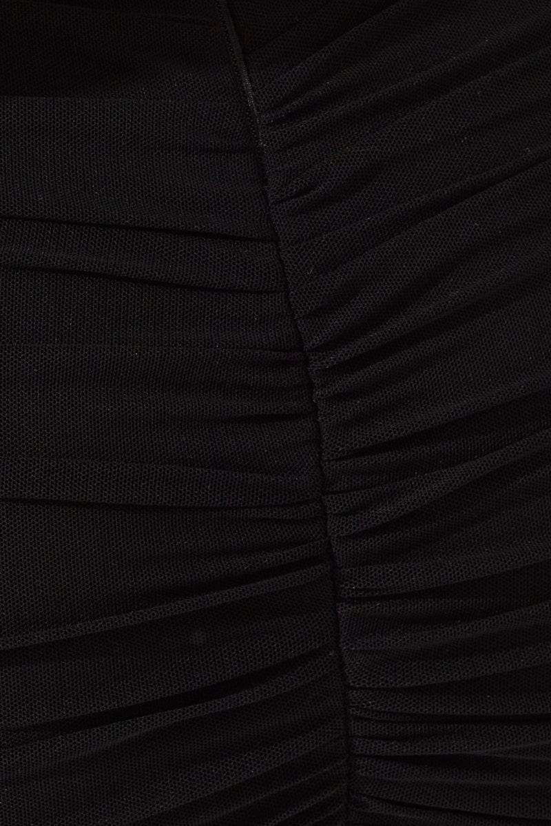Black Bodycon Dress Ruched Mesh