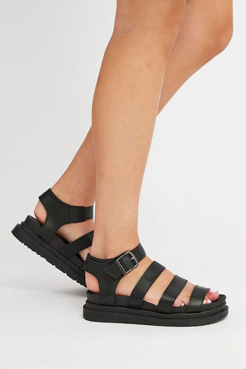 Black Strap Flat Sandals