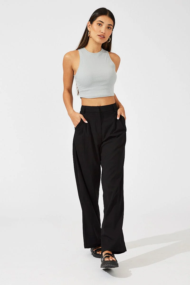 Black Wide Leg Pants High Rise