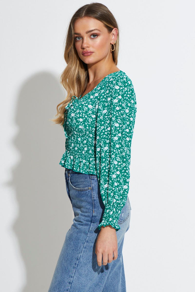 Print Peplum Top Long Sleeve