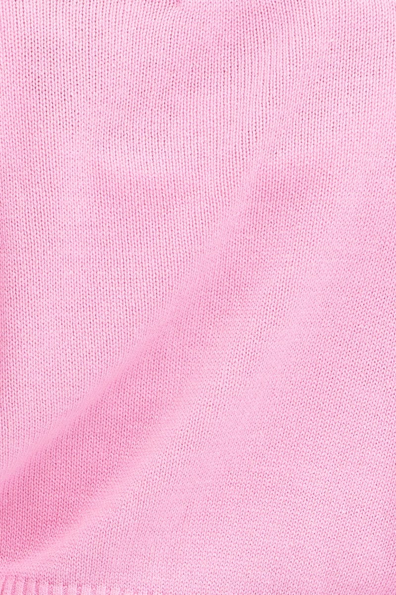Pink Knit Cardigan Long Sleeve Crop