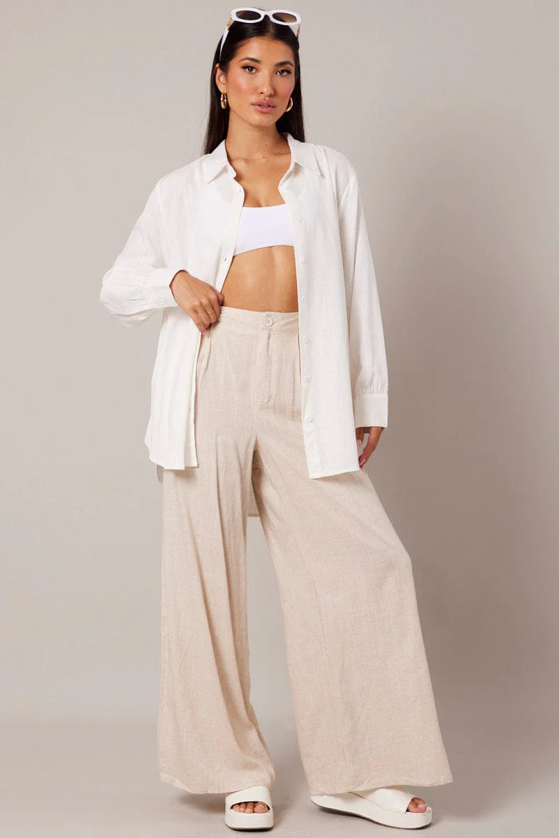 White Relaxed Shirt Long Sleeve Textured