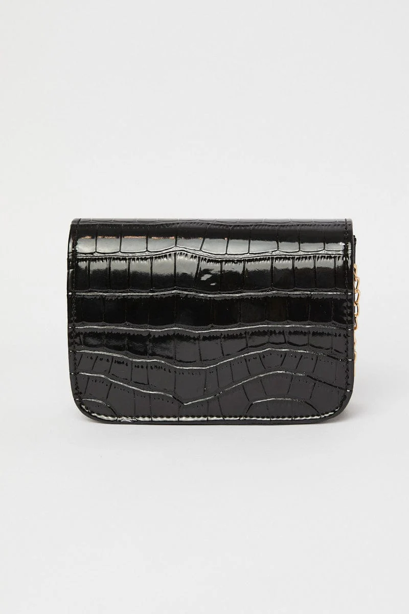 Black Nyla Rose Mock Croc Bag