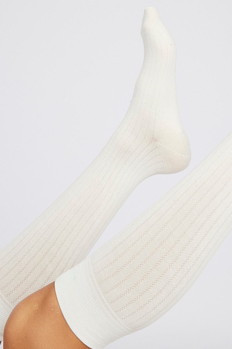 White Over The Calf Socks