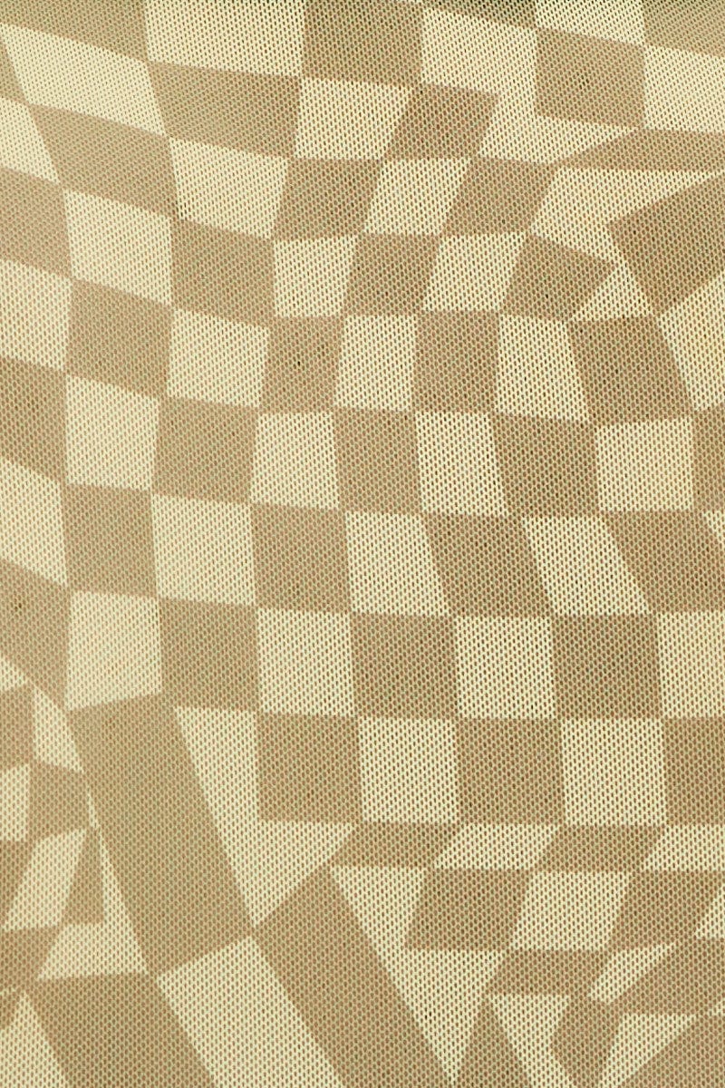 Abstract Print Top Long Sleeve Mesh