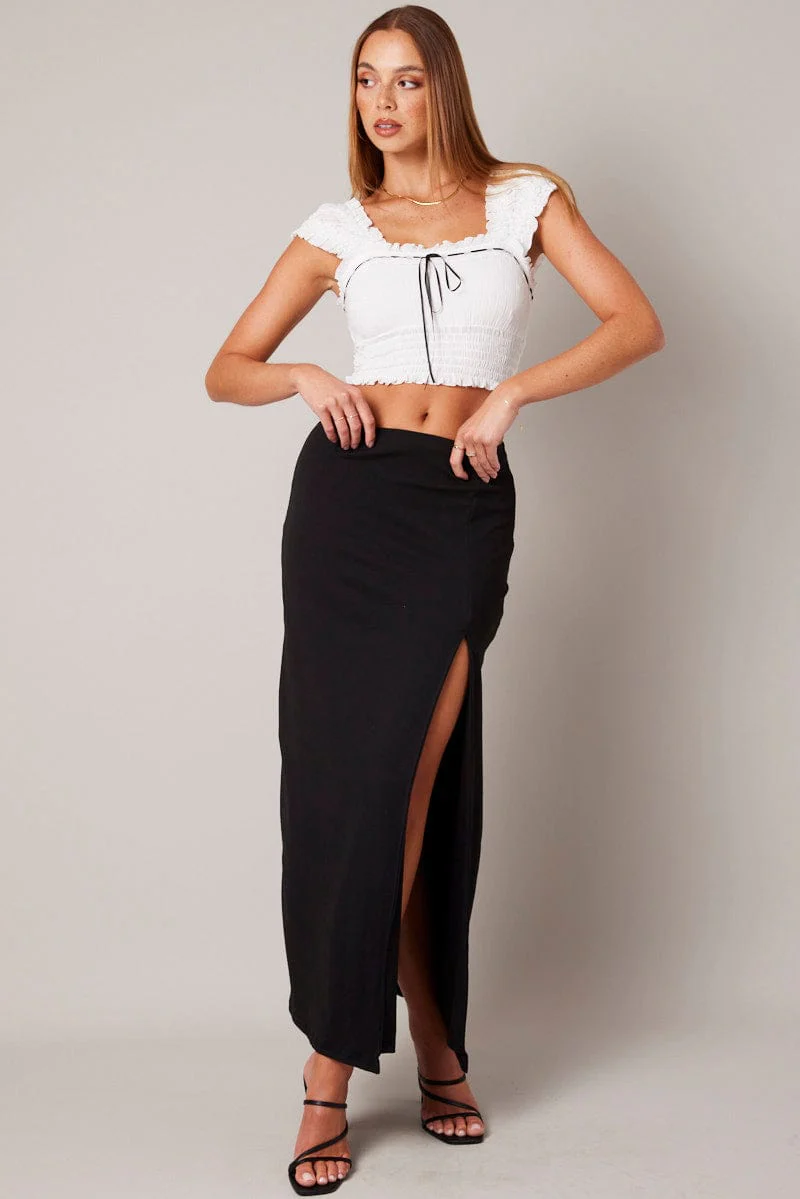 Black Supersoft Skirt Front Split Double Layer