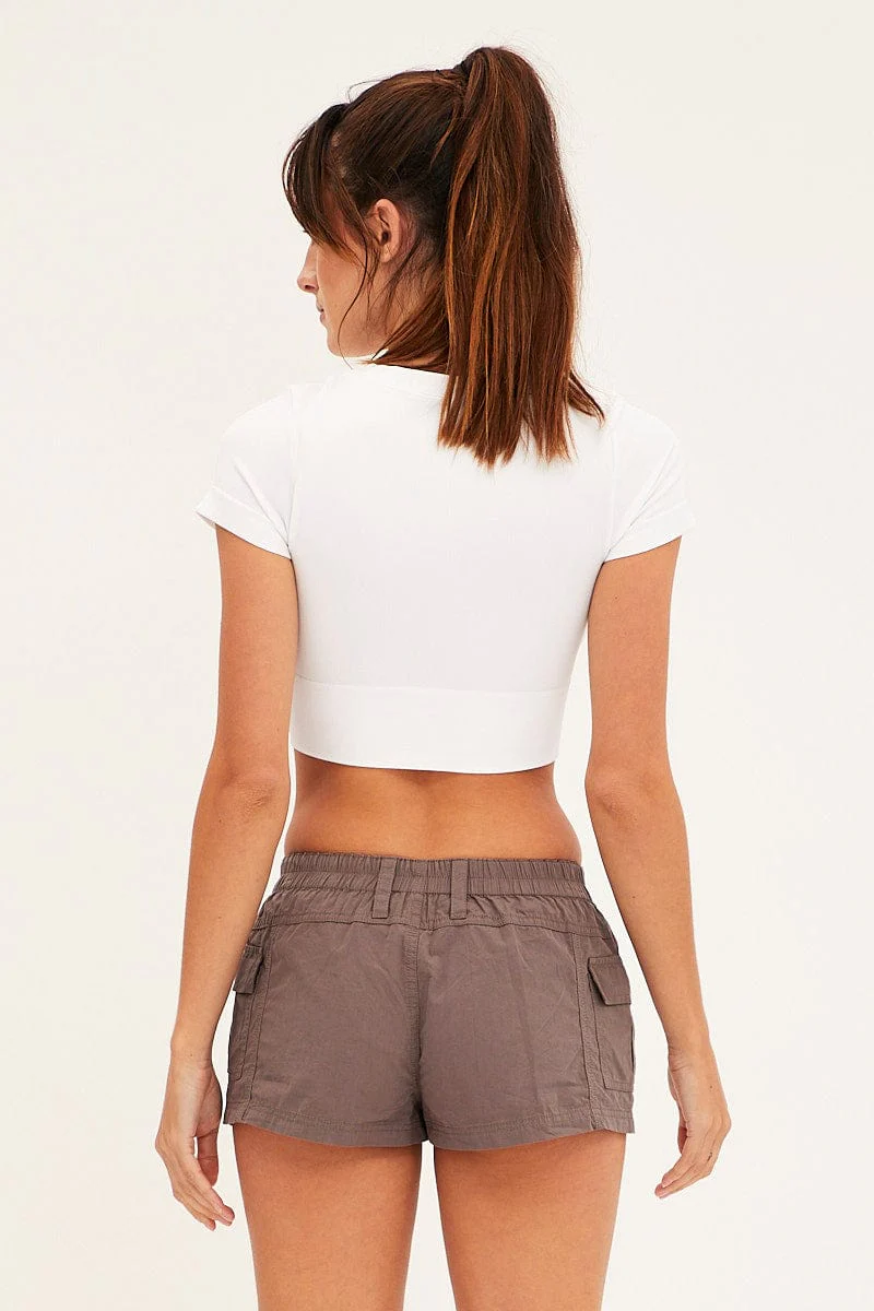 Brown Cargo Shorts Low Rise