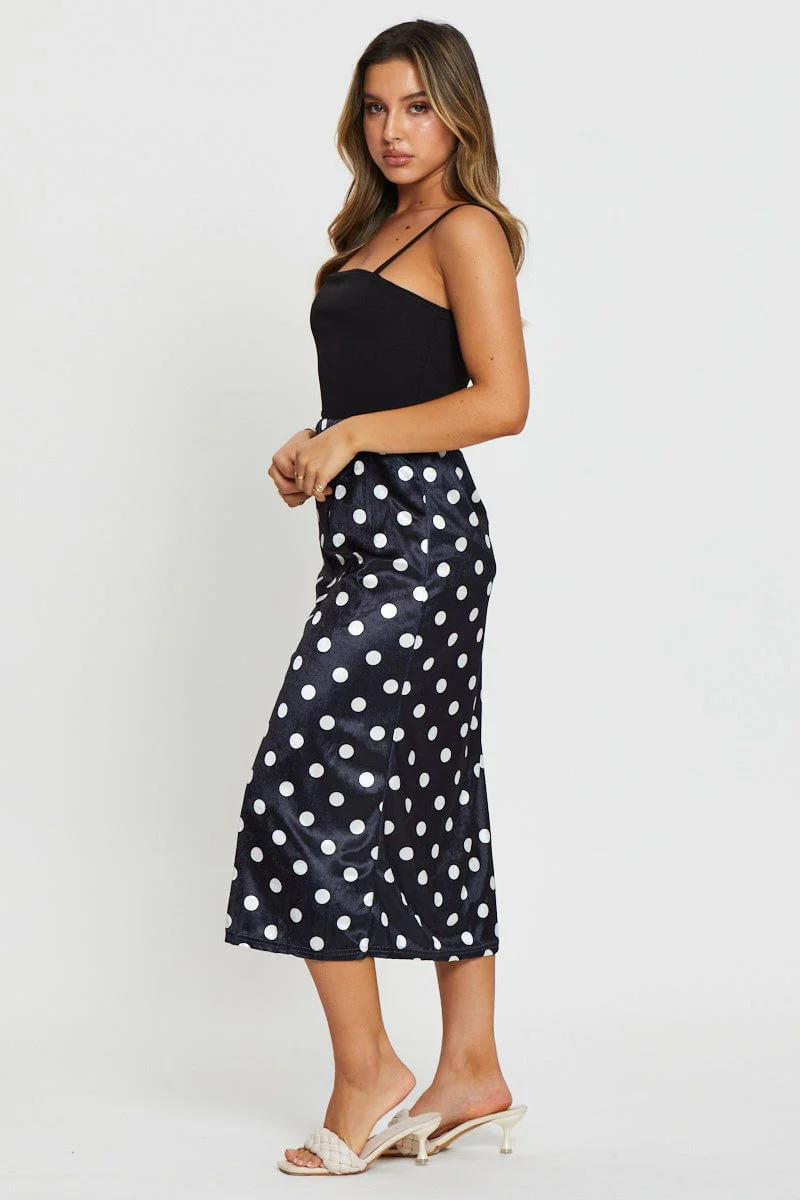 Polka Dot Midi Skirt Velvet