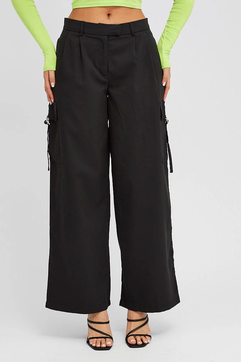 Black Wide Leg Pants Low Rise