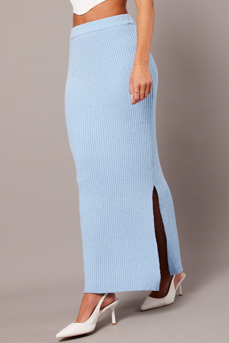 Blue Knit Skirt High Rise Midi