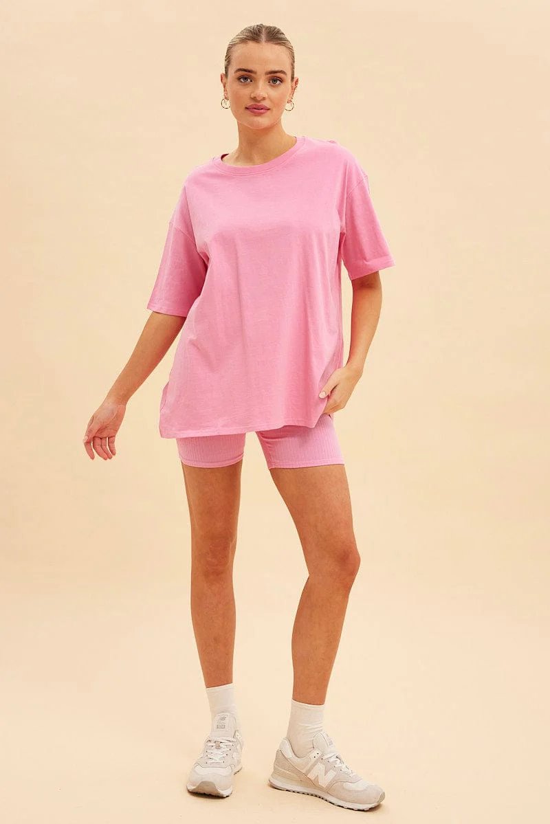 Pink Jamie Cotton Jersey Crew Neck Oversized T-Shirt