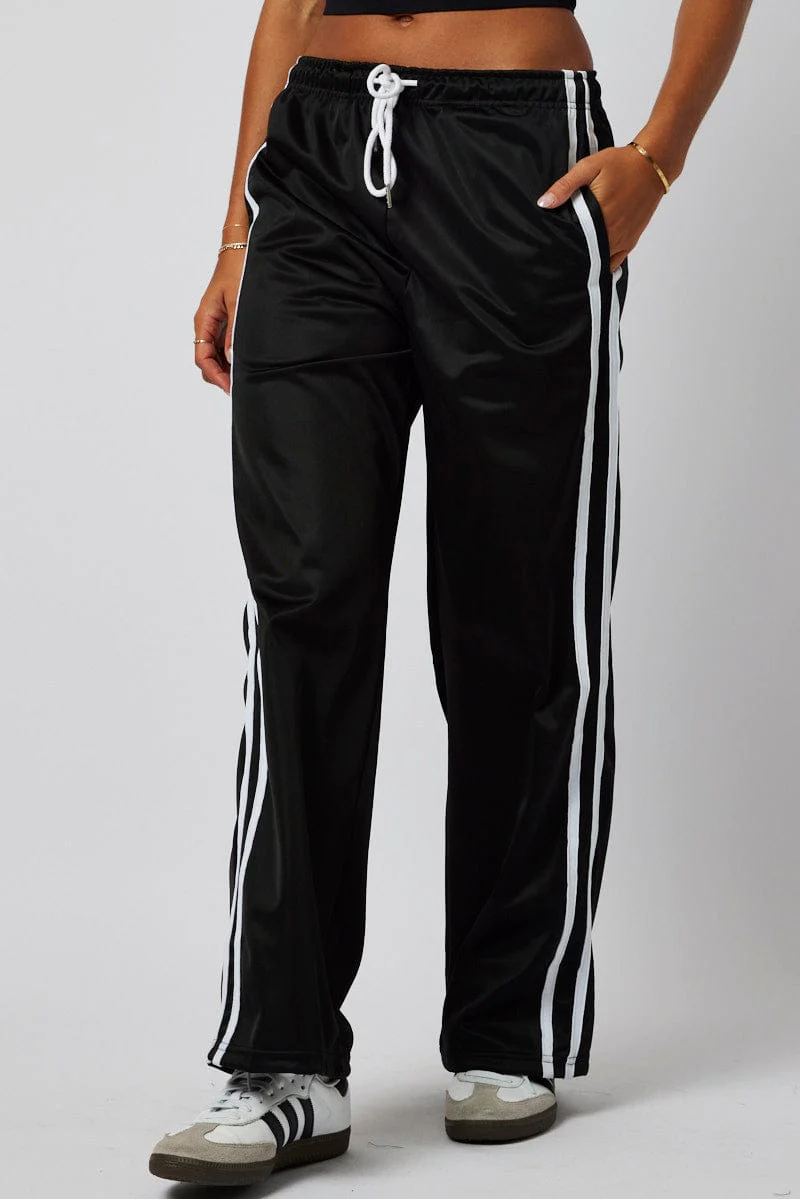 Black Track Pants Mid Rise