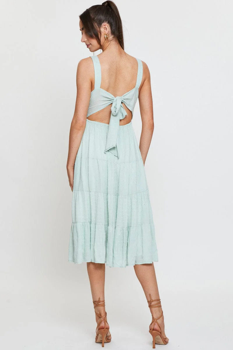 Green Midi Dress Sleeveless V Neck