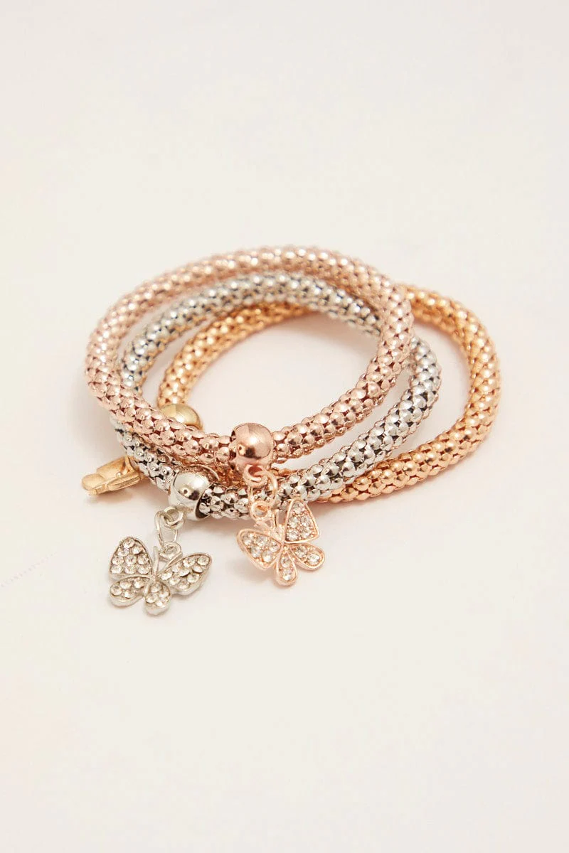 Multi 3 Pack Butterfly Charm Bracelet