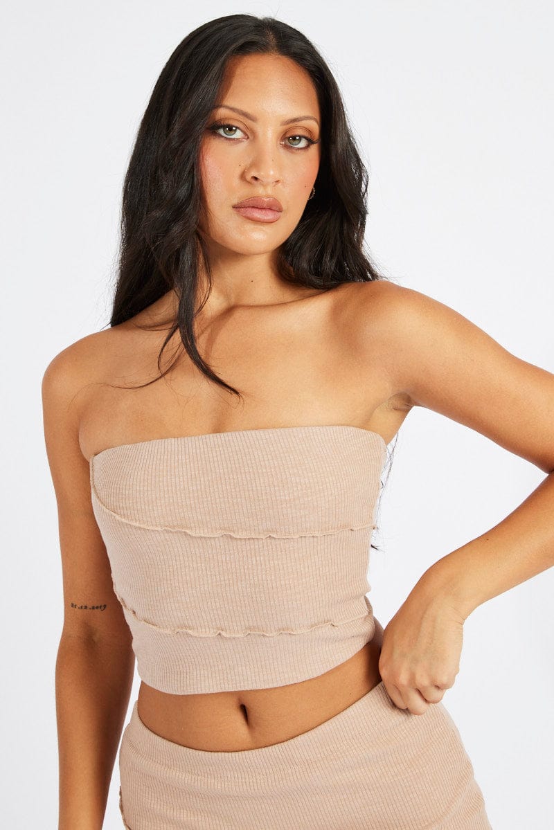 Beige Rib Boobtube Top