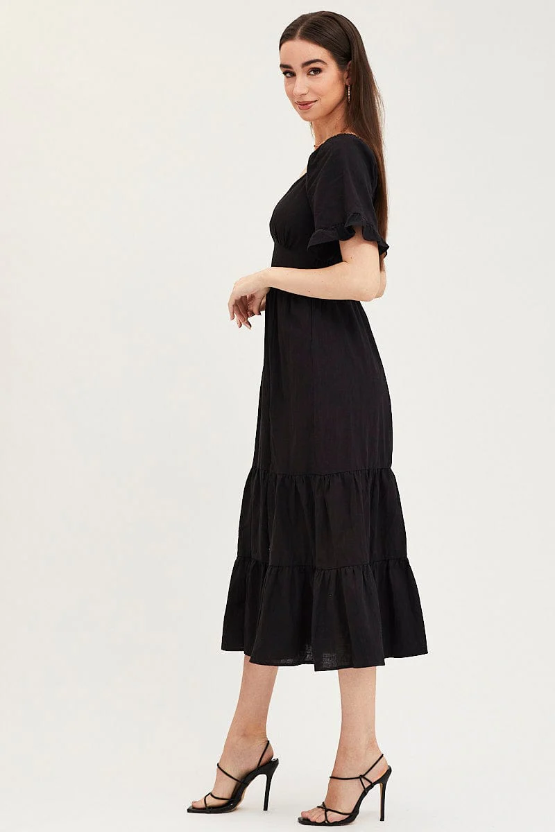 Black Bust Dress Short Sleeve Maxi