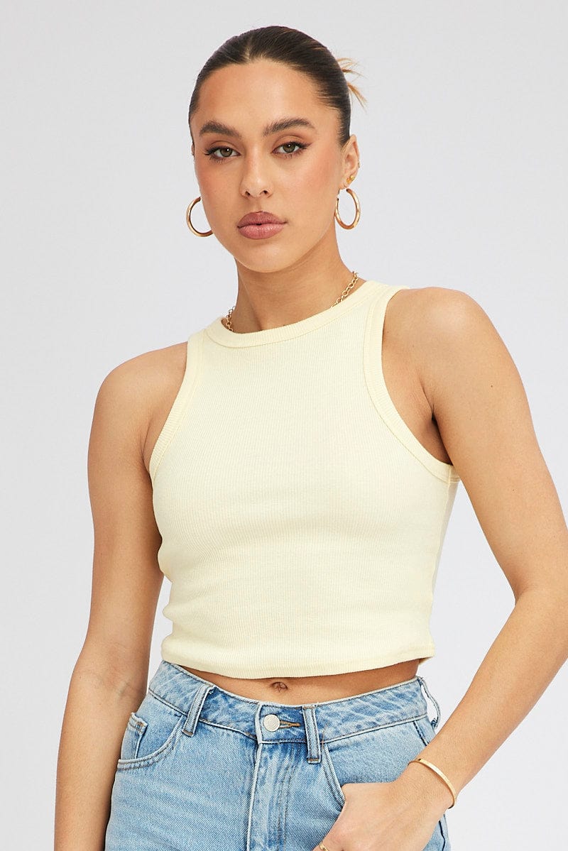 Yellow Tank Top Sleeveless Crew Neck
