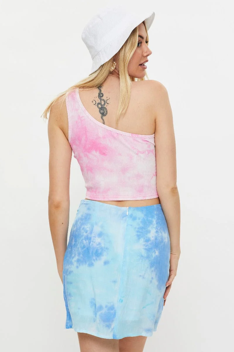 Multi Tie Dye Front Split Mini Skirt