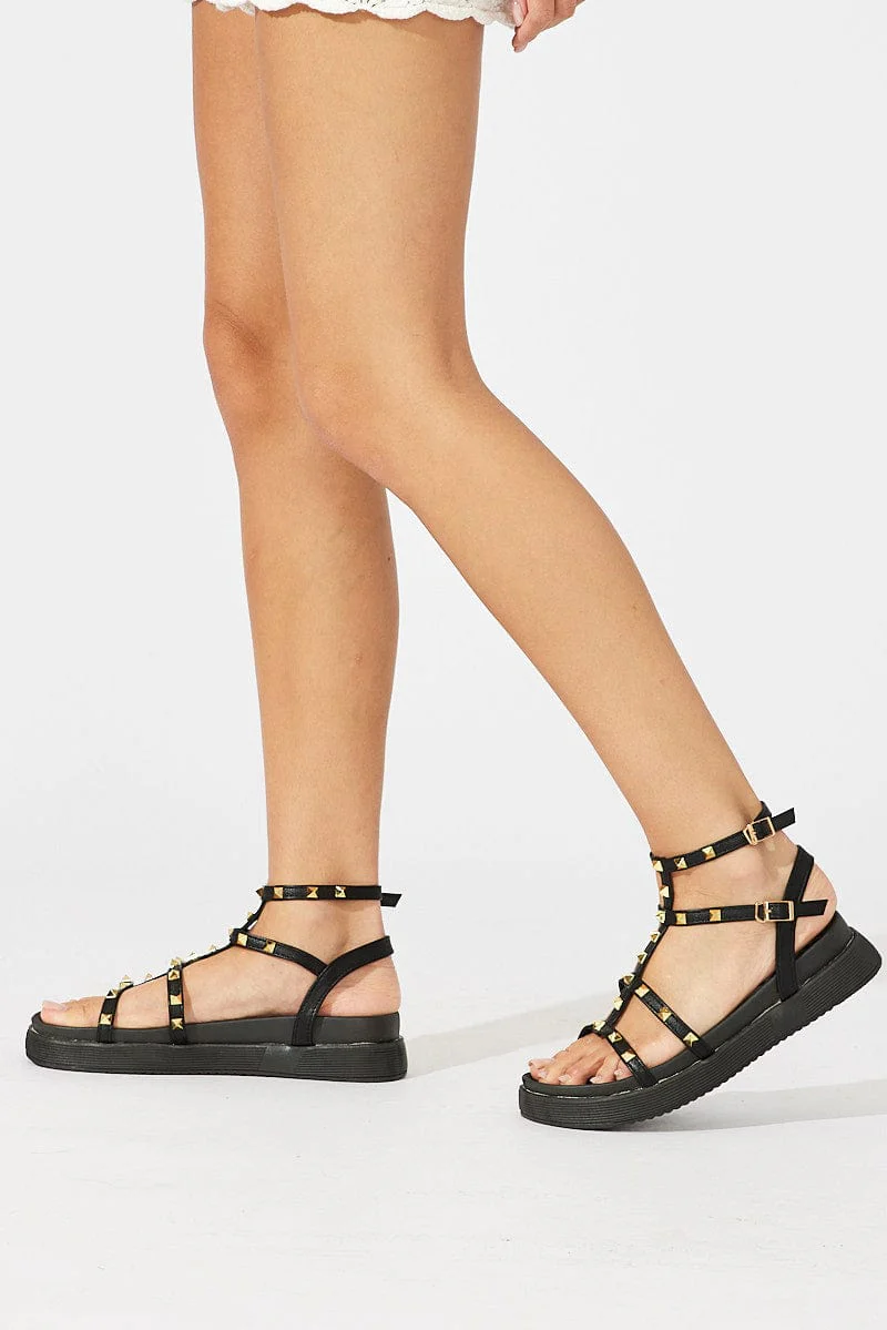 Black Studded Flat Sandals