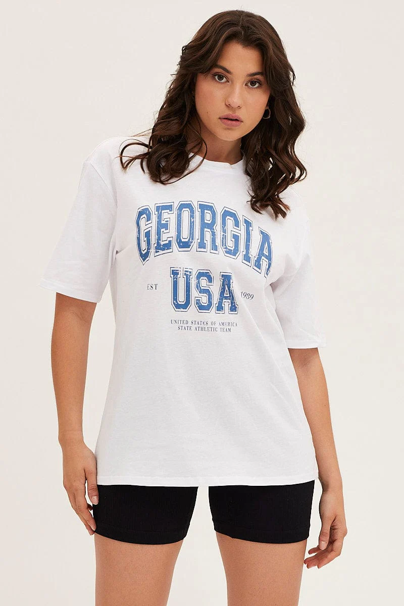 White Short Sleeve Graphic Tee Cotton Jersey